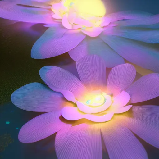 Prompt: Luminescent flower blooming at twilight, cgsociety, r /art, trending on artstation, artstationHD, octane render, highly detailed, vray, volumetric lighting, unreal engine