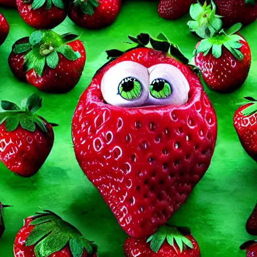 Image similar to strawberry creature with multiple eyes