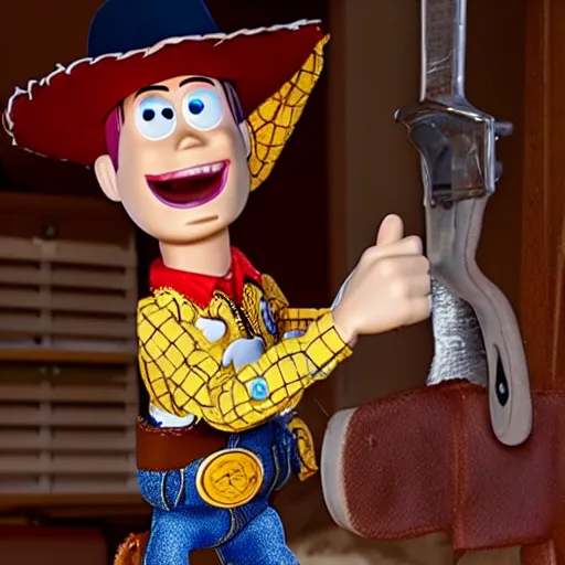 Prompt: monster woody the sherif toy from toy story, horror