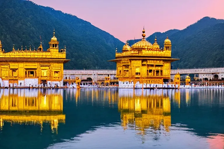 Prompt: an amazing award winning photo of a golden temple in a lake, symmetrical, cinematic, masterpiece