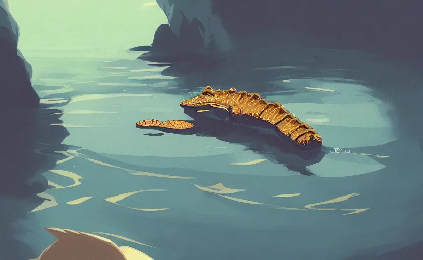 Image similar to a cute alligator swimming in a river by Atey Ghailan, dreamy digital art illustration, trending on artstation