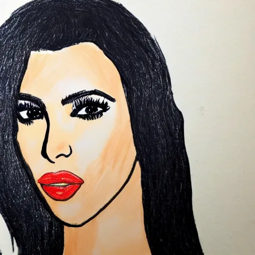 Image similar to Kim Kardashian poorly drawn in wax crayon by a five-year old