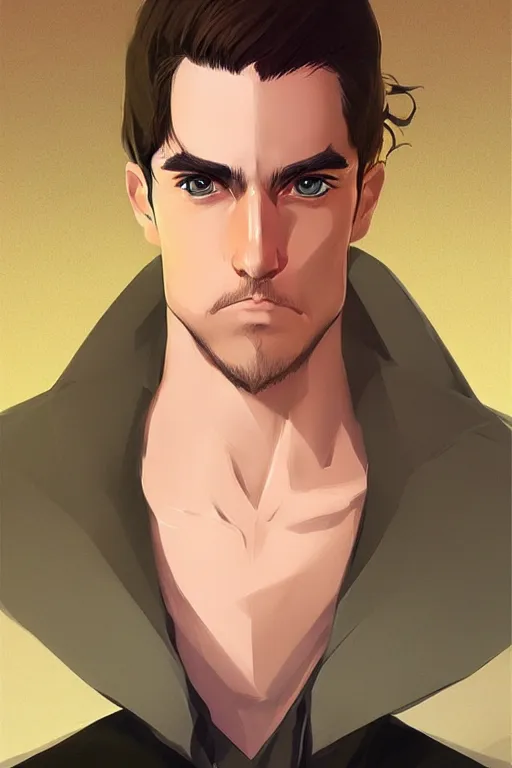 Image similar to portrait from a handsome masculine wizard by artist kuvshinov ilya