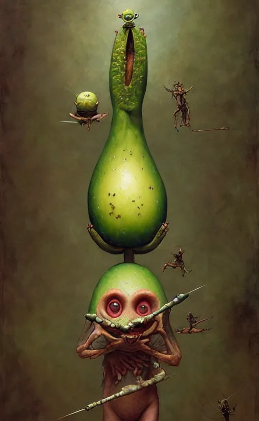 Prompt: imaginative anthro avocado creature painting by chiara bautista, beksinski and norman rockwell and greg rutkowski weta studio, tom bagshaw and lucasfilm