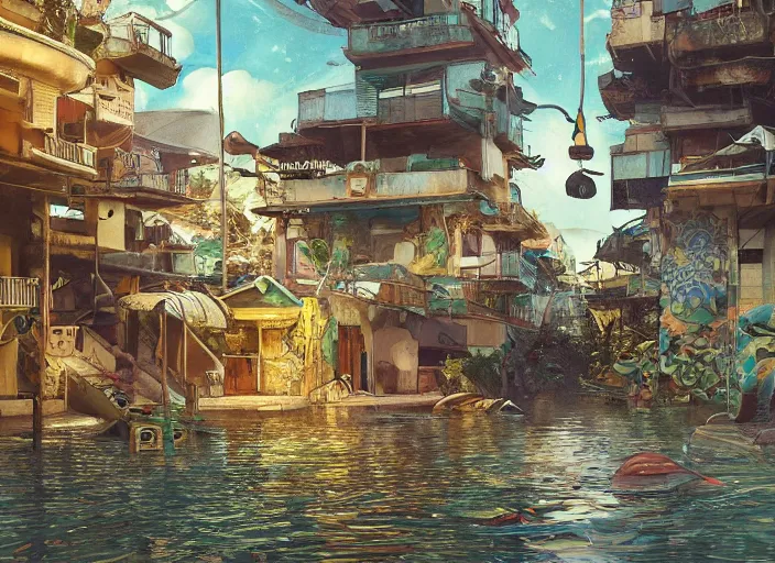 Image similar to art nouveau favela, underwater environment, scenery, professional, award - winning, trending on artstation, hyper detailed, realistic, beautiful, emotional, shiny, golden, picture