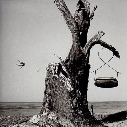 Prompt: a melted clock over a dead tree by salvador dali