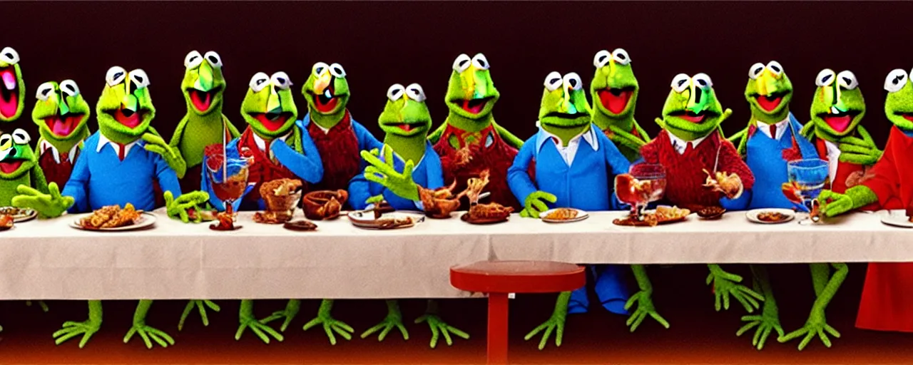 Image similar to the last supper with muppets