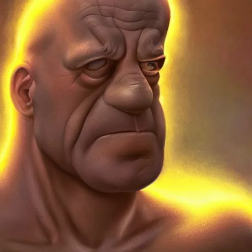 Image similar to An ultra realistic portrait painting of Homer Simpson in the style of Frank Frazetta, 4k, Ultra realistic, Highly Detailed, Dark Fantasy, Epic Lighting