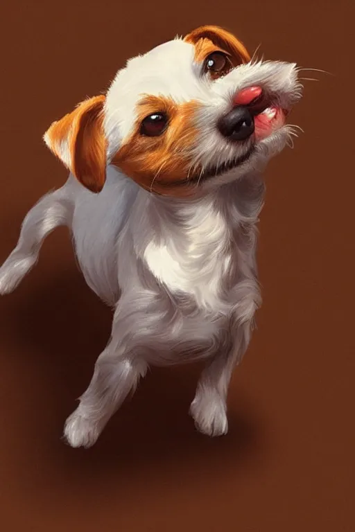 Image similar to adorable jack russel terrier smiling with her eyes closed jumping in the air, wide angle fantasy art, artstation character design contest winner, trending on cgsociety, concept art, speedpaint, beautiful digital art, jesper ejsing, james jean, justin gerard, fenghua zhong, makoto shinkai, highly detailed