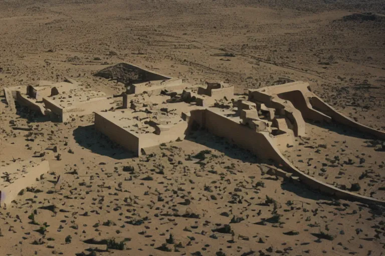 Prompt: film still of monumental gigantic prehuman building in the desert, by Étienne-Louis Boullée ektachrome full-HD
