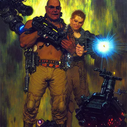 Image similar to portrait of a male cyber bulldog holding a laser gun. shadowrun furaffiniy cyberpunk fantasy highly detailed painting by gaston bussiere craig mullins jc leyendecker gustav klimt artgerm greg rutkowski john berkey, bergey, craig mullins, ruan jia, raymond swanland, jeremy mann, tom lovell, alex malveda