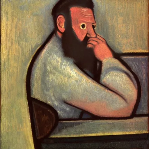 Image similar to angry scottish man at computer, detailed, ray tracing, 4 k, by paula modersohn - becker