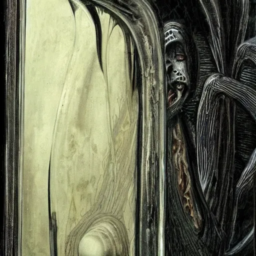 Prompt: a mirror by HR Giger