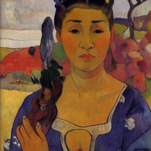 Prompt: very attractive and sensuous central asian woman realistic, full body, natural style by paul gauguin