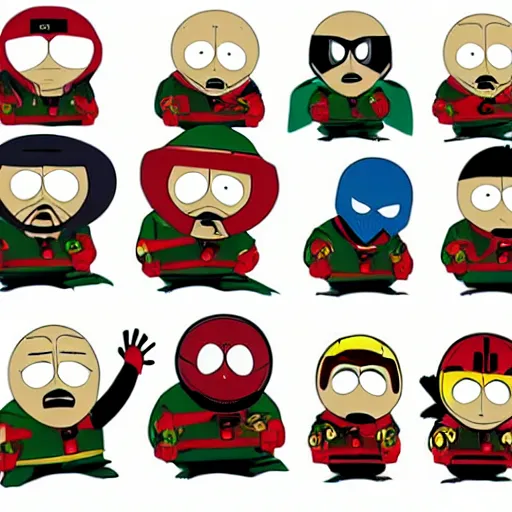 Image similar to Marvel's Avengers as South park characters, character art