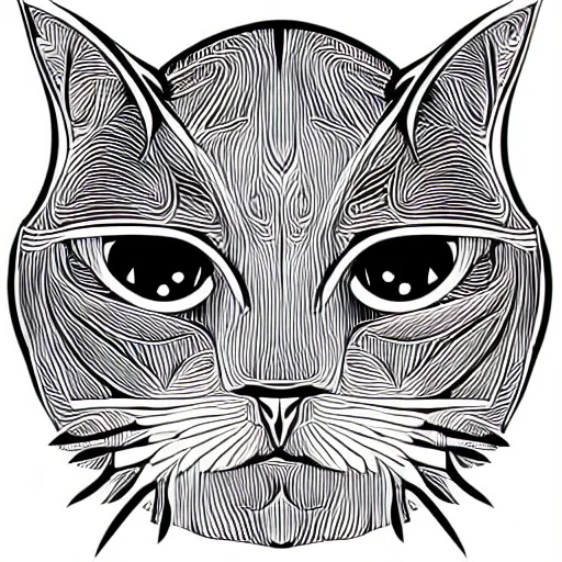 Image similar to tattoo sketch of a cat with one eye, monstera, a draft, organic ornament, minimalism, line art, vector