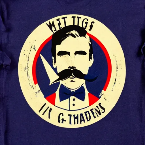 Image similar to vintage men's t - shirt, mustache, old school, wes anderson style