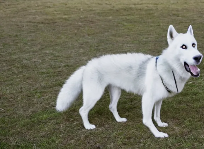 Image similar to film still of an anthropomorphic upright white vested husky in a white vest wearing a white vest in the new sci - fi movie, 8 k