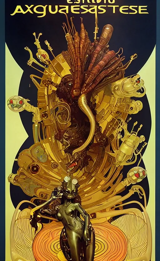 Image similar to exquisite imaginative alien creature poster art, gold, movie art, by lucusfilm, weta studio, alphonso mucha, james jean, frank frazetta, 8 k, denoised