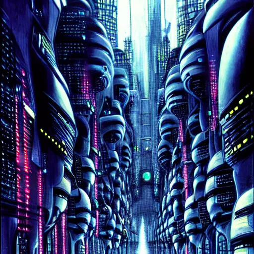 Prompt: cyber fly, background scifi cybernetic city, cinematic, highly detailed, photorealistic, rich bright colors, by giger, by tsutomu nihei