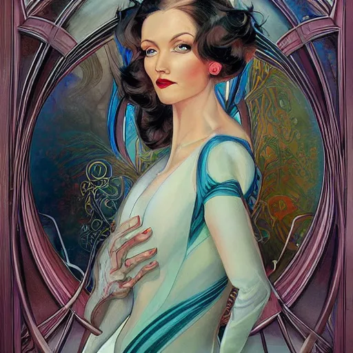 Image similar to an art nouveau, ( streamline moderne ), multi - racial portrait in the style of anna dittmann and donato giancola and gaston bussiere. very large, clear, expressive, and intelligent eyes. centered, ultrasharp focus, dramatic lighting, photorealistic digital matte painting, intricate symmetrical ultra detailed background.