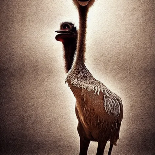 Image similar to an ostrich with muscular human arms.- Photo Manipulation