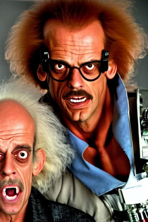 Image similar to a man who looks like christopher lloyd as doc brown back to the future, flux capacitor