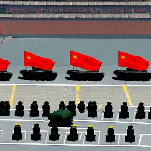 Image similar to roblox noob driving tank in tiananmen square, chinese flag