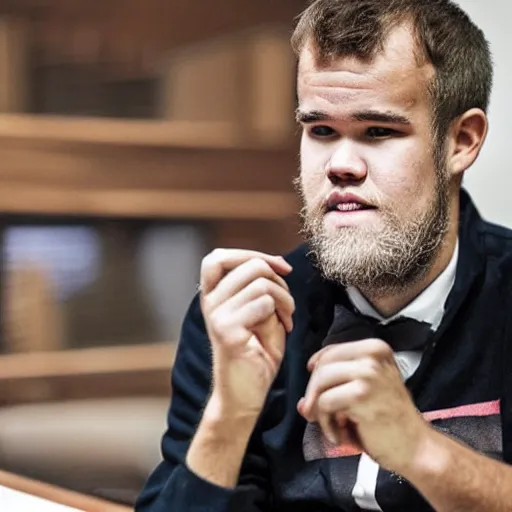 Prompt: magnus carlsen when he will be 8 0 years old, long beard, wrinkles