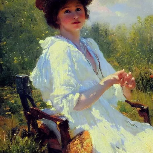 Image similar to a portrait of a character in a scenic environment by nikolay makovsky