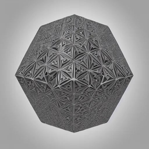 Prompt: 4 d dodecahedron with complex geometric patterns on the surface, soft interior lighting, hyper detailed, 8 k octane render