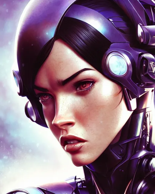 Image similar to weta disney pixar movie still portrait photo of megan fox as cyborg woman by pixar, by weta, wlop, ilya kuvshinov, rossdraws, artgerm, maxim cover, latex, sweaty, iridescent, bright morning, anime, liosh, mucha