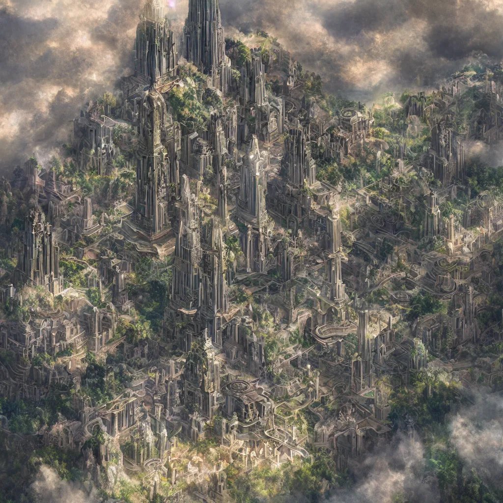 Prompt: a beautiful detailed matte painting of the spiritual world with elevated and high frequency beings, the forms are detailed but mutate in search of elevation and metaphysical transformation, 16K ultra-realistic 3D, crying engine