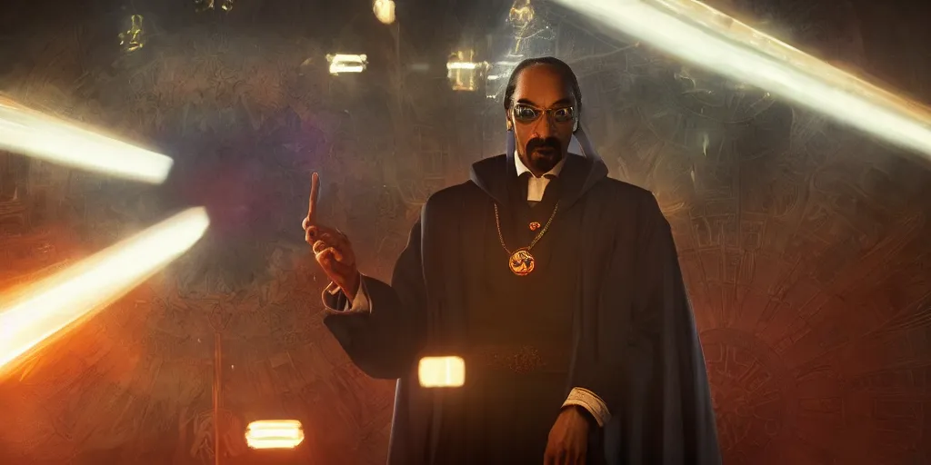 Image similar to snoop dogg doctor strange, refractions, highly detailed, environmental light, cinematic by francis tneh