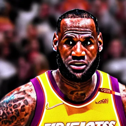 Image similar to a photo of lebron james taken on an iphone, 4 k, detaipes face