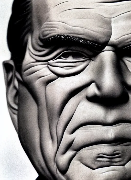 Prompt: 3 0 0 0 ( richard nixon ), portrait photography feroflex photorealistic studio lighting ektachrome detailed intricate face details, ultradetails, beautiful face, realistic shaded perfect face, extremely fine details