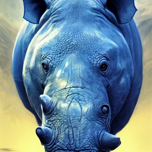 Prompt: A blue Rhinoceros wearing paladin armor, front facing bust shot, intricate artwork by Tooth Wu and greg rutkowski and artgerm and justin gerard, cinematic, hyper realism, high detail, octane render, unreal engine, 8k, Vibrant colors, Smooth gradients, High contrast, depth of field, aperture f2.8