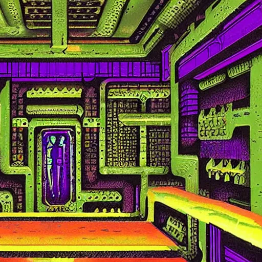 Image similar to Illustration of a System Shock 2 screenshot in an ancient Mayan codex