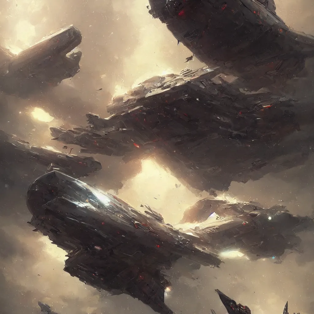 Image similar to overdetailed art, by greg rutkowski, space ship, art station