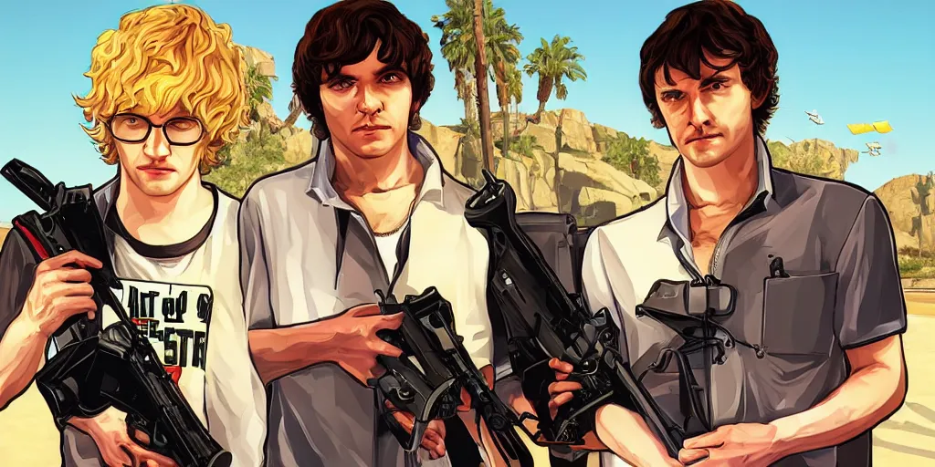 Prompt: Meteos and Sneaky GTA V Cover art