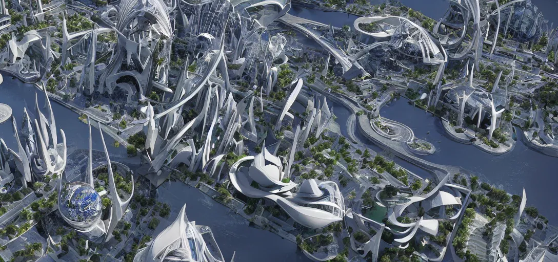Prompt: highly detailed futuristic architecture by Antoni Gaudí and Santiago Calatrava, floating buildings, reflective lighting, empty streetscapes, ground-level view, puddles of water, stunning sunny lighting, sunrise, vivid colors, in the style of pixar animation, trending on Artstation, 8k, matte painting, ray tracing, hyper detailed, unreal engine 5, cinematic, epic lighting, cryengine, octane render, cyberpunk, red and orange glow, vibrant
