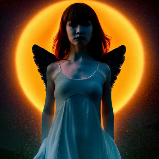 Prompt: prompt, insanely beautiful angel full body,, modelsociety, radiant skin, huge anime eyes, rtx on, perfect face, intricate, sony a 7 r iv, symmetric balance, polarizing filter, photolab, lightroom, 4 k, dolby vision, photography award