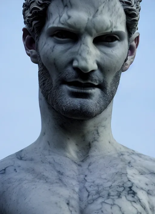 Prompt: modern marble statue of tom ellis ( lucifer ) as a demon