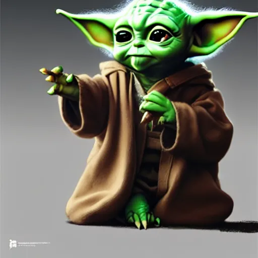 Image similar to illustration baby yoda sitting, by masamune shirow and greg rutkowski, character art, sharp focus, highly detailed, artstation