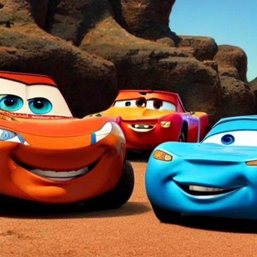 Image similar to cars movie with the face of David Copperfield, pixar