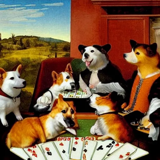 Prompt: corgis playing poker in a renaissance style