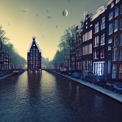 Prompt: Amsterdam during an alien invasion at nighttime, intricate artwork by Tooth Wu and wlop and beeple, octane render, hyper realism, 8k