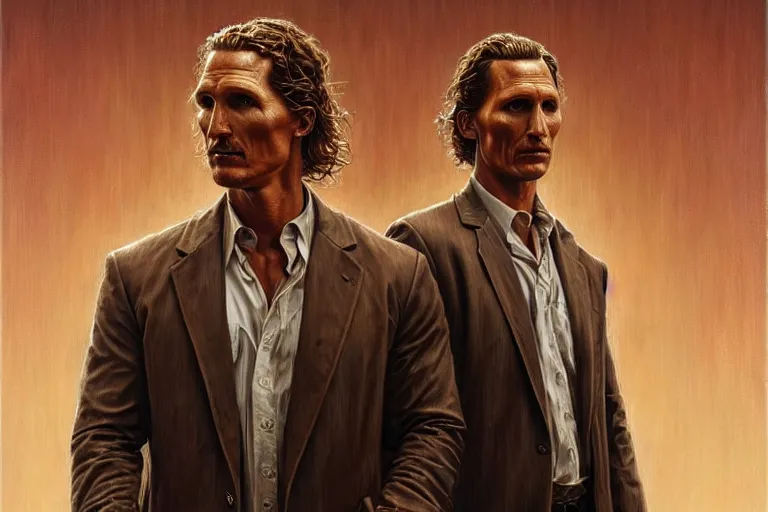 Image similar to matthew mcconaughey as rust cohle from true detective oil painting elegant, highly detailed, centered, digital painting, artstation, concept art, smooth, sharp focus, illustration, artgerm, tomasz alen kopera, peter mohrbacher, donato giancola, joseph christian leyendecker drew struzan