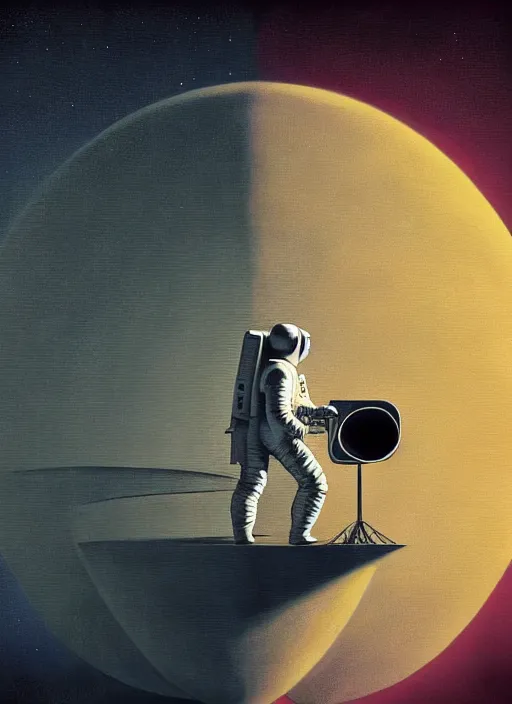 Prompt: Fish eye lens digital photograph of the first man on the moon, moon landing, by Jacek Yerka, Mariusz Lewandowski, Houdini algorithmic generative render, Abstract brush strokes, Masterpiece, Edward Hopper and James Gilleard, Zdzislaw Beksinski, Mark Ryden, Wolfgang Lettl, hints of Yayoi Kasuma, octane render, 8k