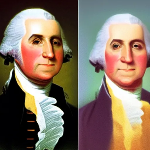 Image similar to 'before' and 'after' photos, in which the 'before' photo is of George Washington